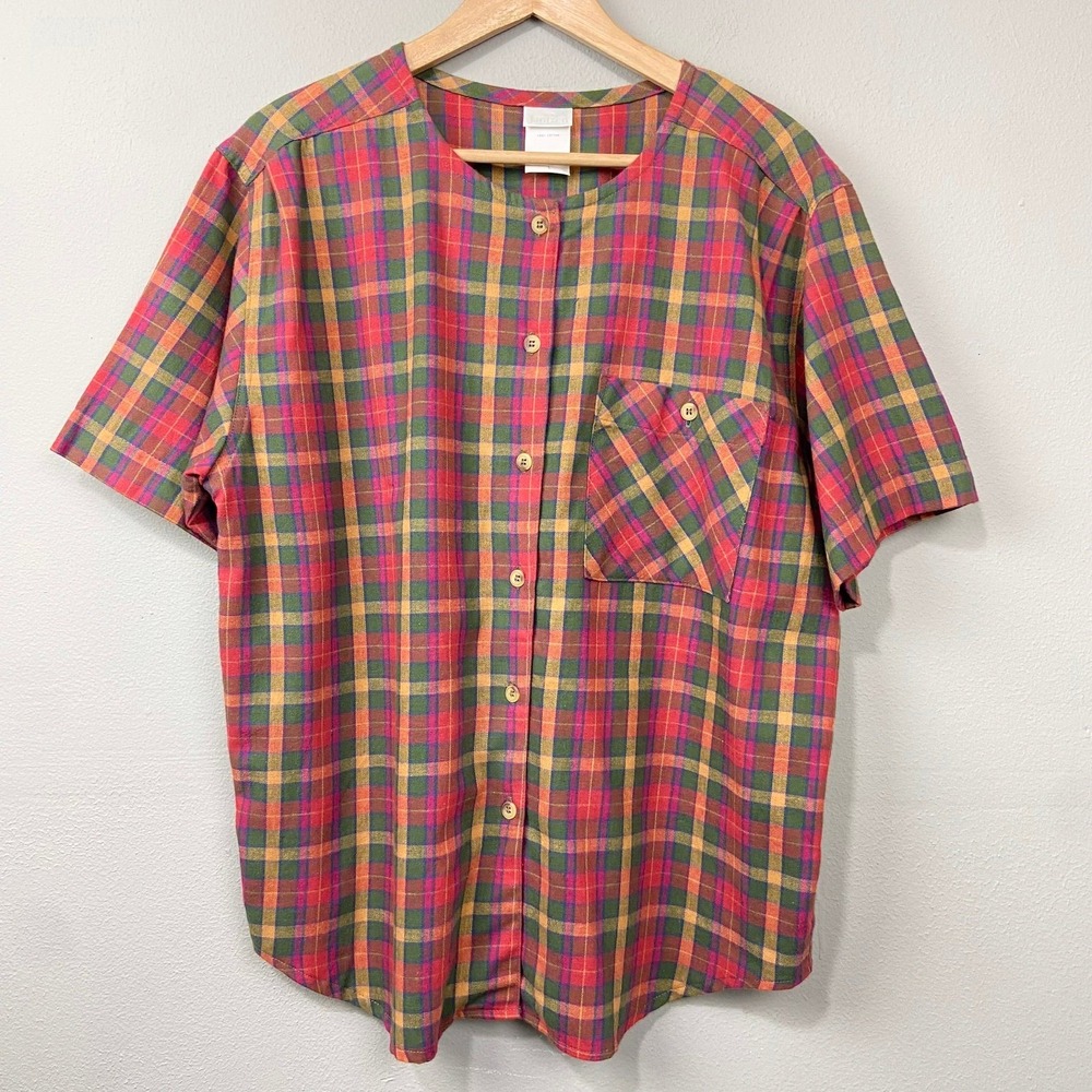 Vintage Jantzen Plaid Shirt Size L Red Retro Tartan Western Ranch‎ Cowgirl Twee